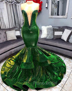 Green Gorgeous Ruffles Mermaid Formal Prom Dresses Chic Sweetheart Appliques Long Evening Dresses