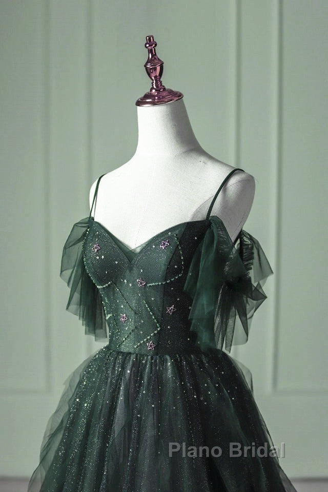Green Gradient Tulle A-Line Long Formal Dresses, Green Beaded Straps Party Dresses Formal Prom Dresses Secondary image