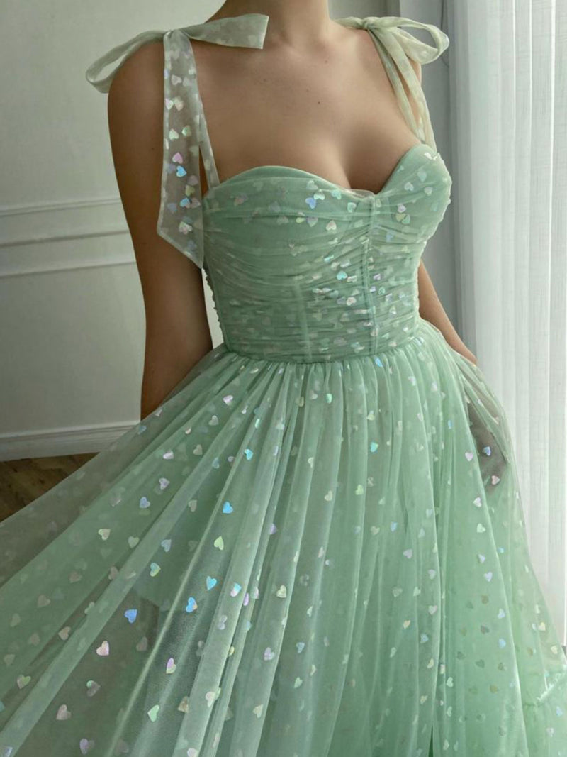 Green Shiny Sequins Midi Homecoming Dresses Party Dresses Formal Prom Dresses