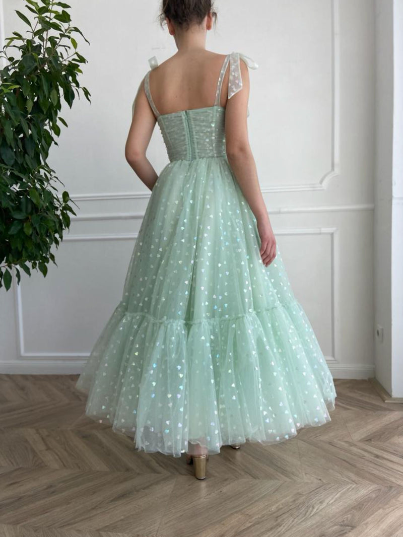 Green Shiny Sequins Midi Homecoming Dresses Party Dresses Formal Prom Dresses