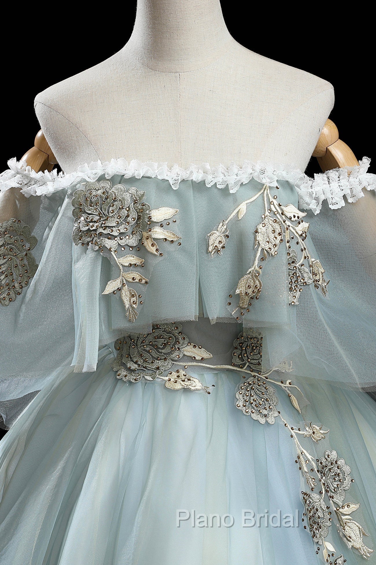 Green Lace Long A-Line Off the Shoulder Formal Prom Dresses, Evening Party Dresses