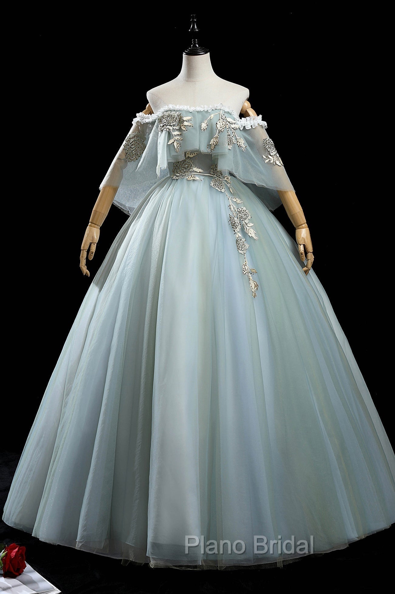 Green Lace Long A-Line Off the Shoulder Formal Prom Dresses, Evening Party Dresses