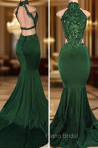 Green lace mermaid Formal Prom Dresses, green evening Dresses