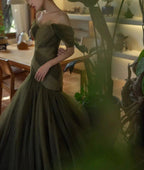 Green Beautiful Elegant Long Tulle Off-Shoulder Ball Gown Formal Evening Dresses
