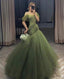 Green Beautiful Elegant Long Tulle Off-Shoulder Ball Gown Formal Evening Dresses