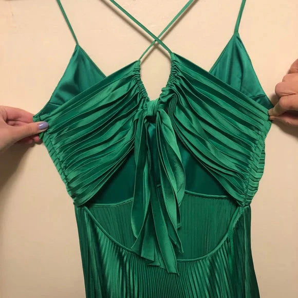 Green Long Pleated Formal Prom Formal Evening Dresses