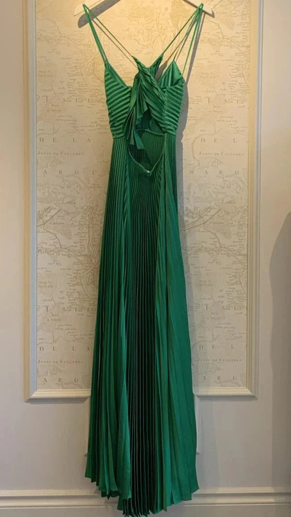 Green Long Pleated Formal Prom Formal Evening Dresses