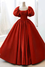 Green Sweet Elegant A-Line Long Satin Short Sleeves Formal Prom Dresses Formal Evening Dresses Birthday Dresses Graduation Dresses
