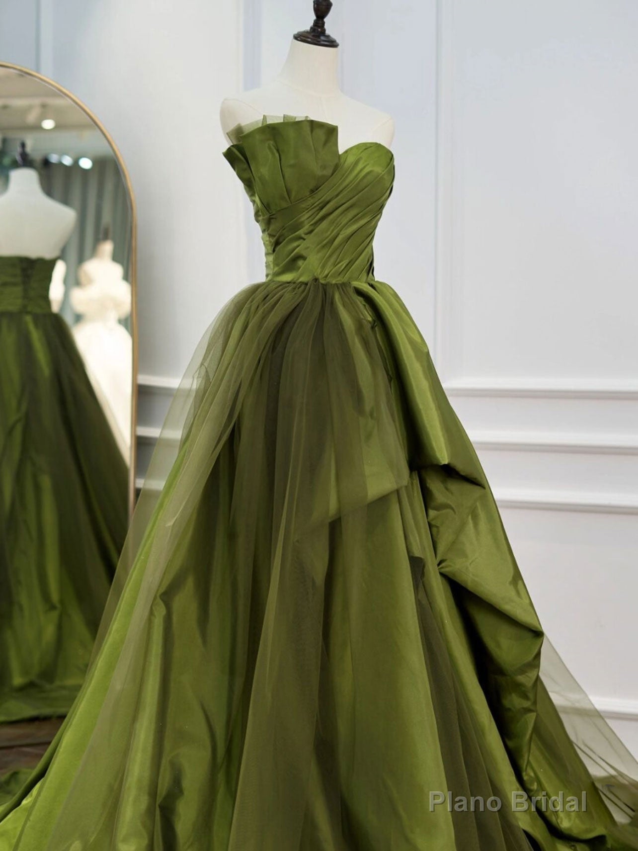Green Long Prom Dresses, Green Satin Formal Long Evening Dress Secondary image