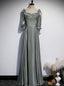 Green Long Sleeve Square Pearls Prom Dress