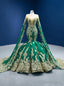 Green Mermaid Gold Sequins Appliques Prom Dress