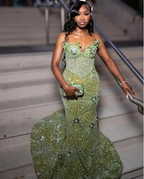 Green Mermaid Long Formal Evening Gown Shinny Formal Prom Dresses
