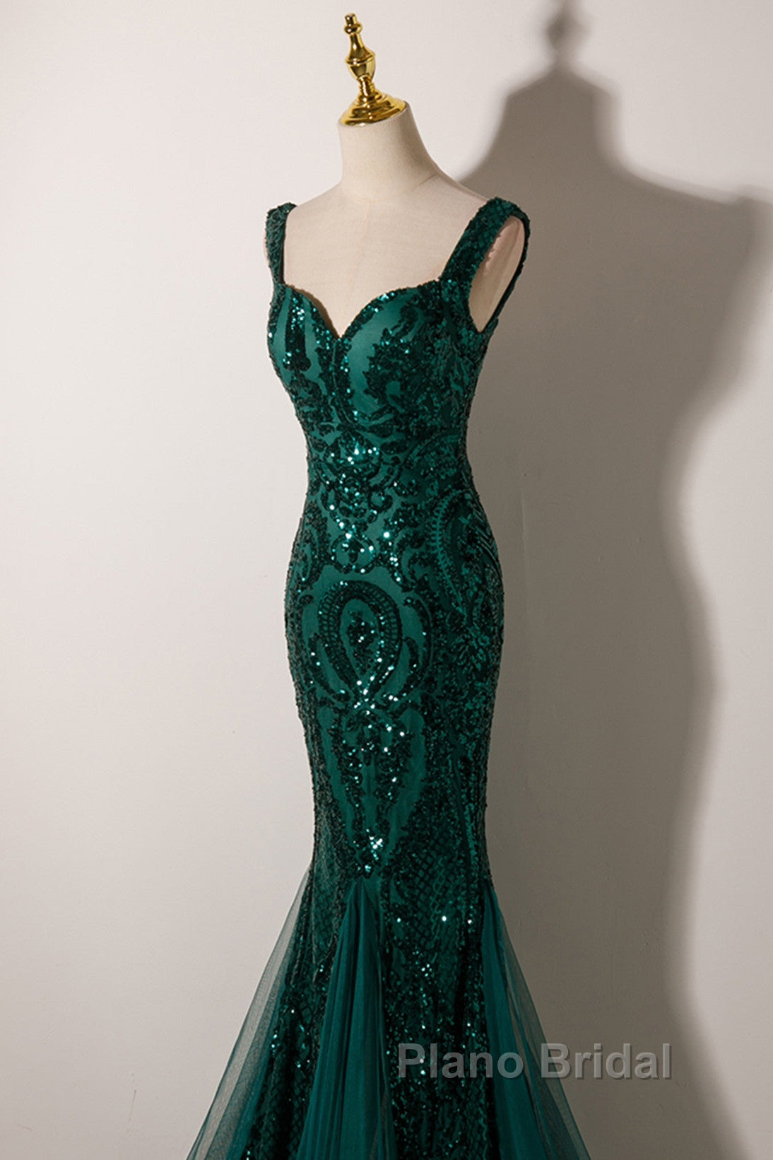 Green Mermaid Long Straps Sequins Long Formal Prom Dresses, Green Mermaid Evening Dresses