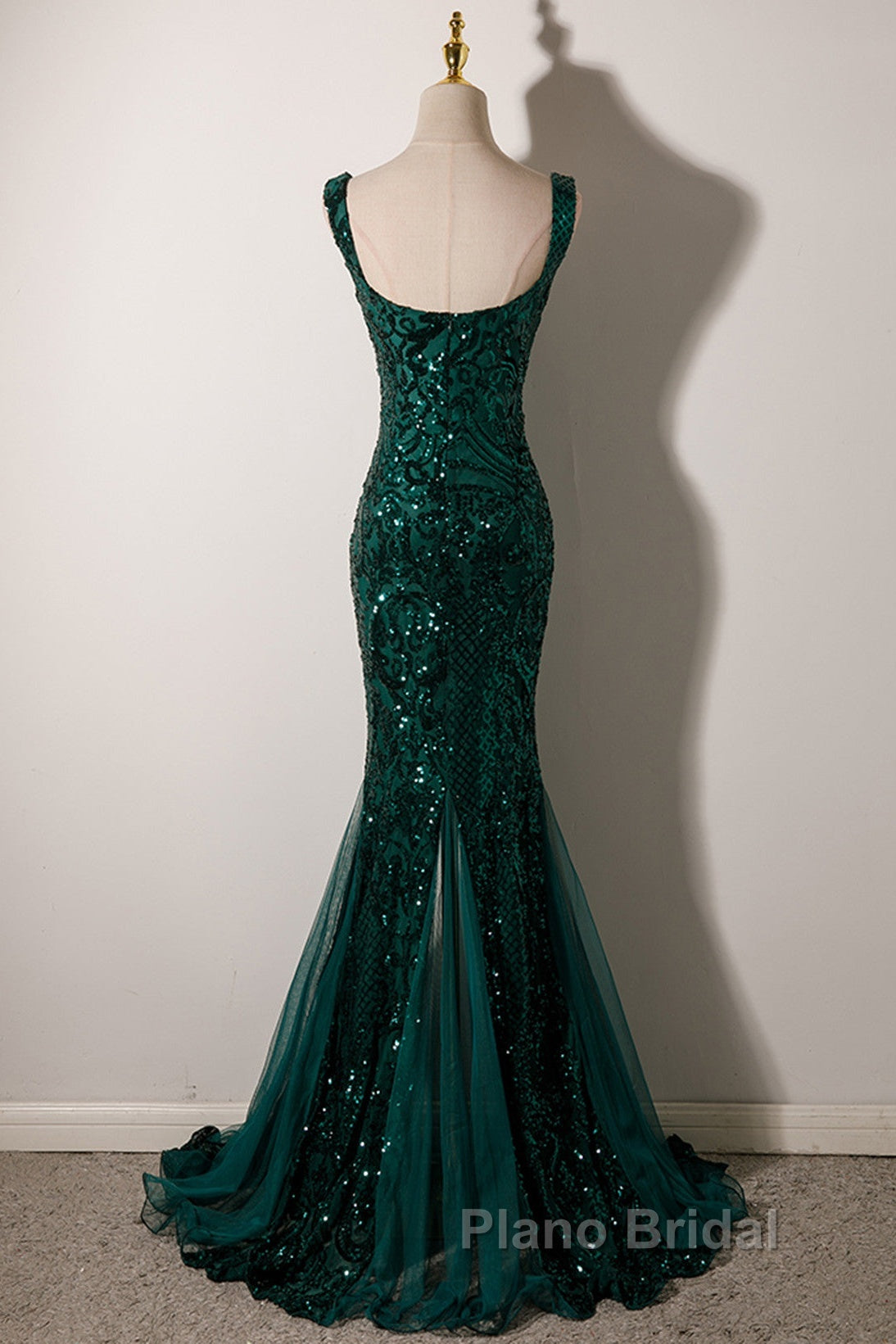 Green Mermaid Long Straps Sequins Long Formal Prom Dresses, Green Mermaid Evening Dresses
