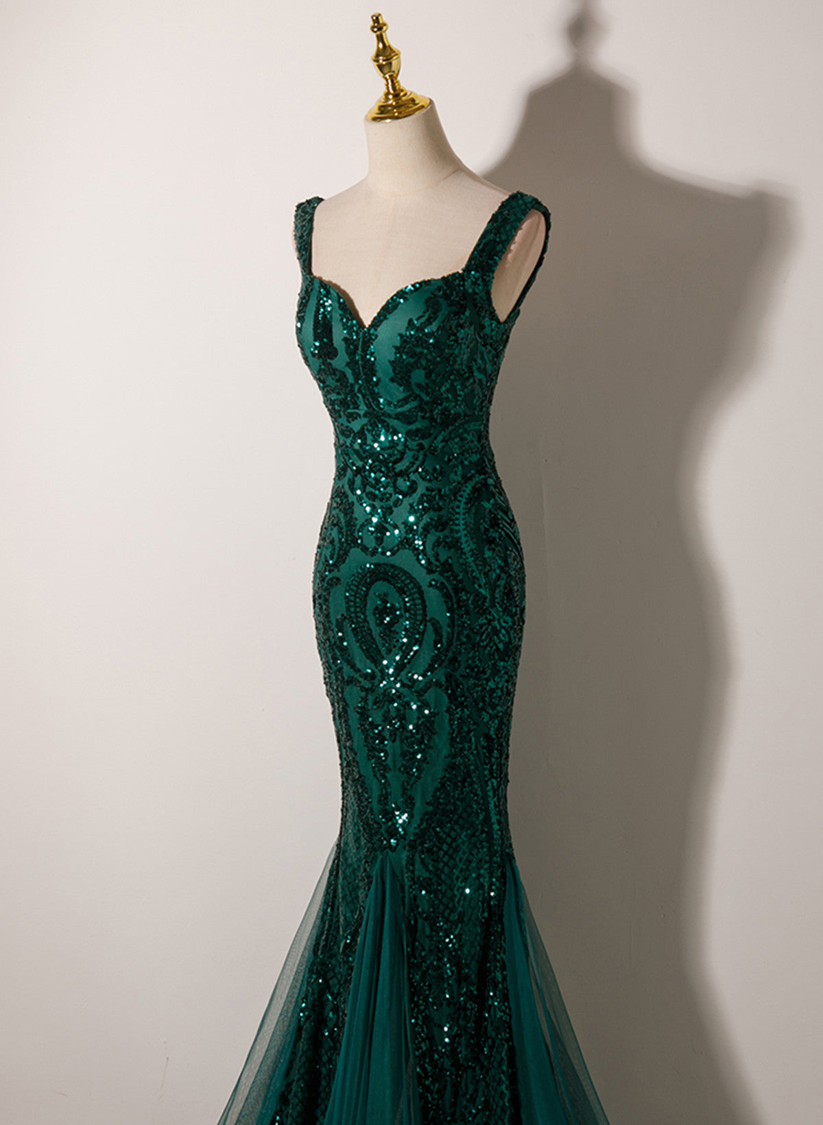 Green Mermaid Long Straps Sequins Long Formal Prom Dresses, Green Mermaid Formal Evening Dresses