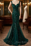 Green Mermaid Long Straps Sequins Long Formal Prom Dresses, Green Mermaid Evening Dresses