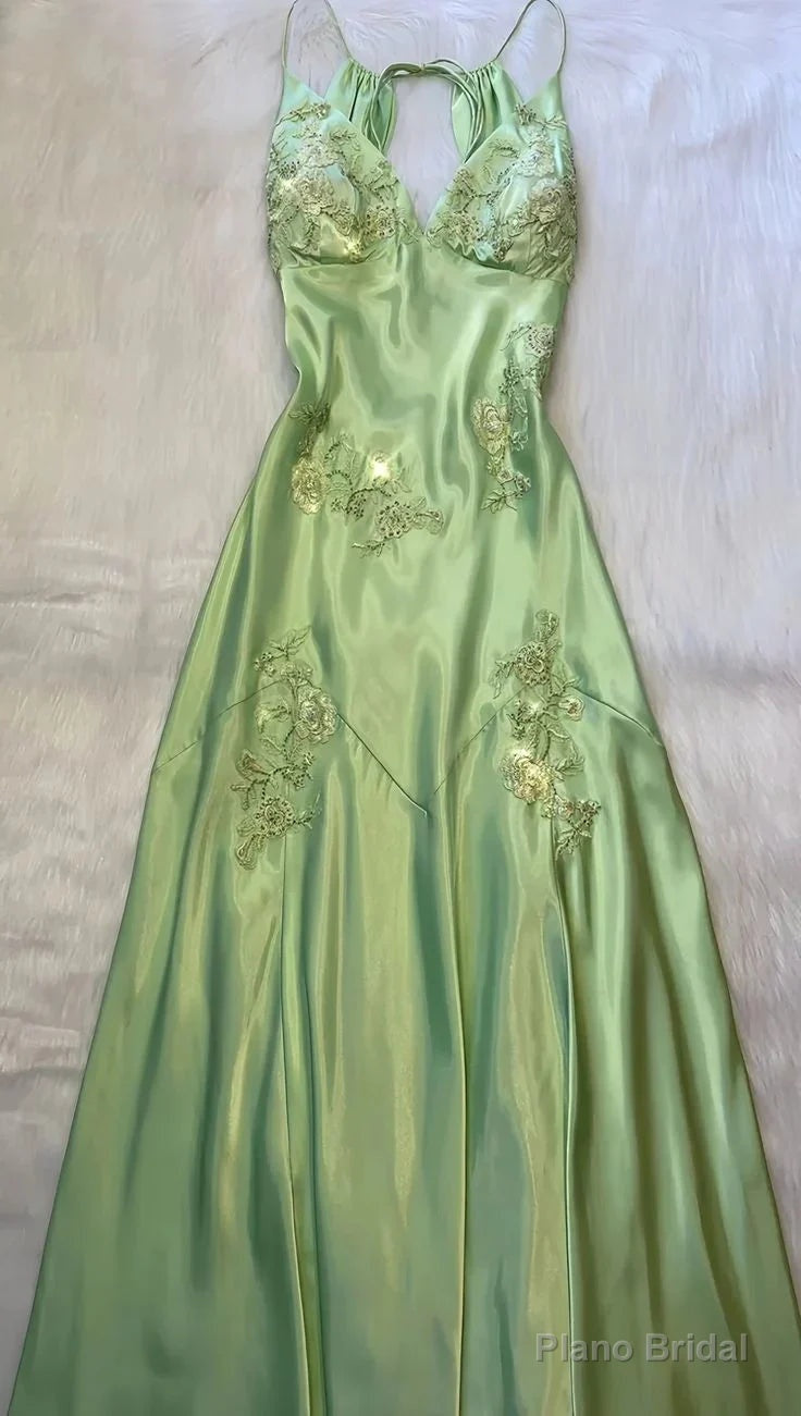 Green Mermaid V Neck Satin Backless Evening Dress Prom Dress With Beads Secondary image