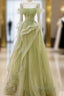 Green Off Shoulder Lace Long Formal Prom Dresses, Green Formal Dresses