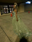 Green Strapless Long Formal Prom Dresses With Appliques