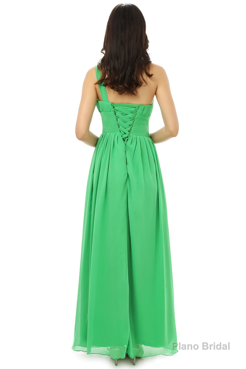 Green One Shoulder Chiffon With Crystal Pleats Bridesmaid Dresses
