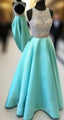 Green Round Neck Sequin Backless Long Formal Prom Dresses, Evening Dresses