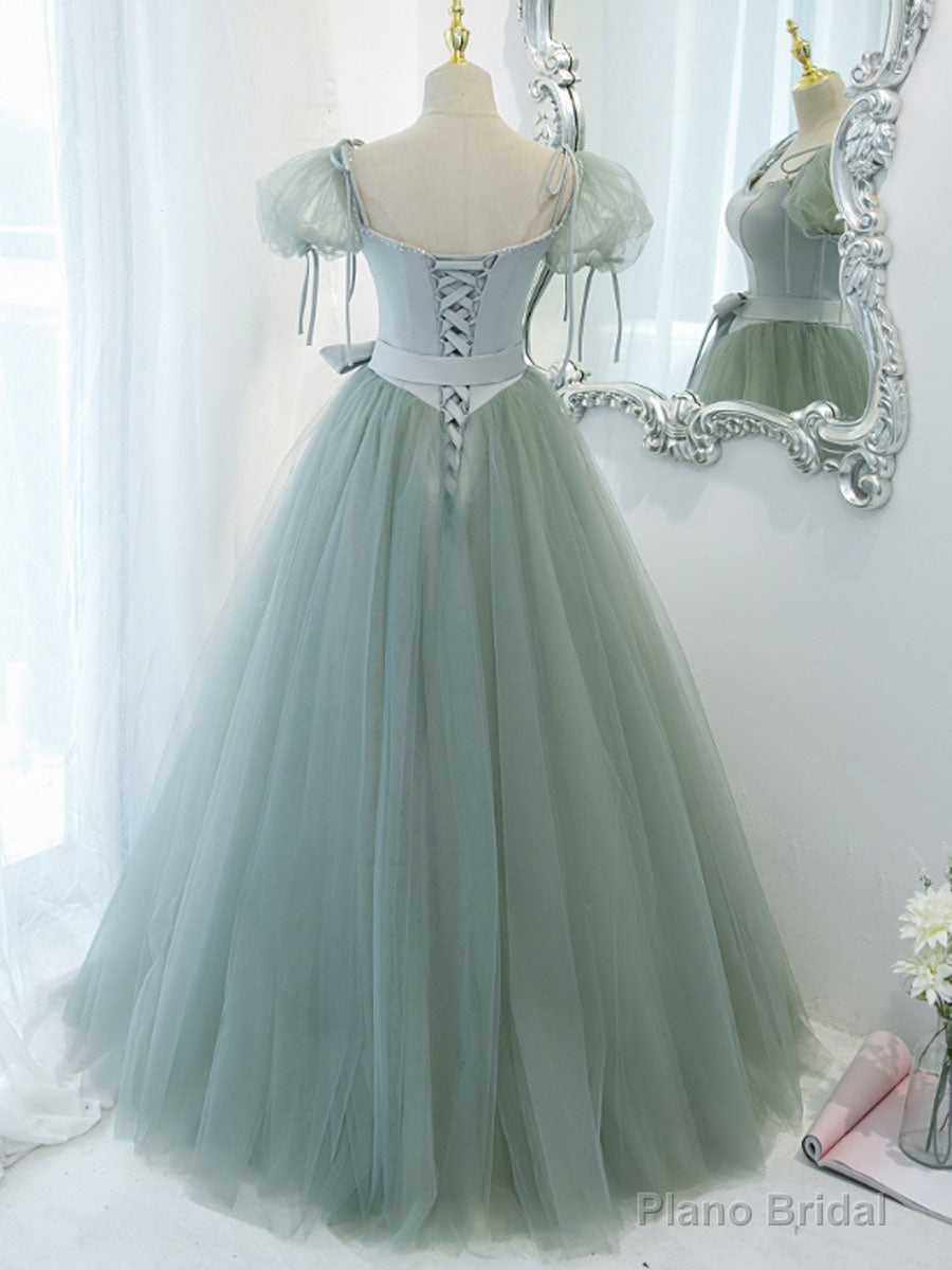 Green Round Neck Tulle Long Prom Dress, Green Evening Dress Secondary image