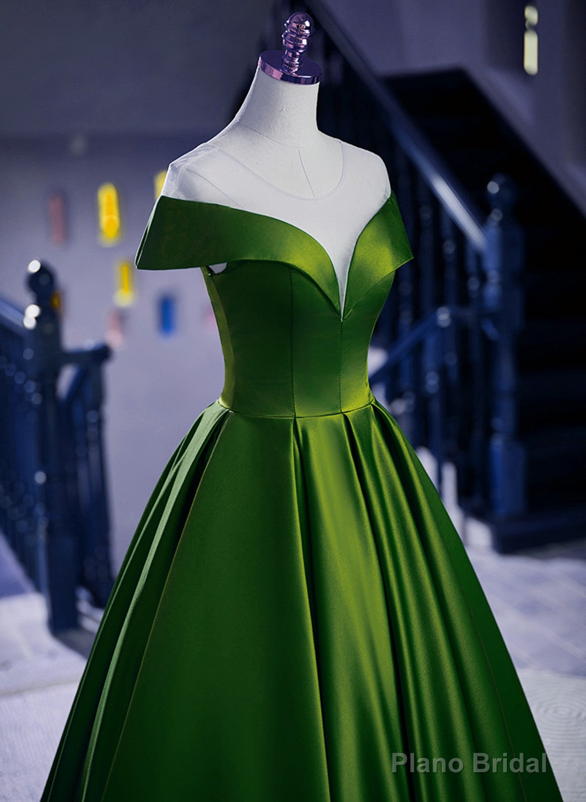 Green Round Neckline A-line Simple Party Dress, Green Satin Prom Dress Secondary image