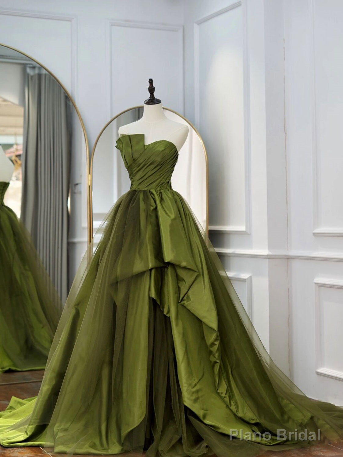 Green Ruffle Tiered Prom Dresses Strapless, Green Long Party Dress Secondary image