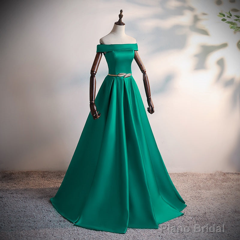 Green Satin A-line Long Off Shoulder Simple Prom Dress, Green Formal Dress Evening Dress Secondary image