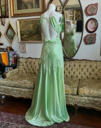 Green Satin A Line Long Formal Prom Dresses Formal Party Dresses