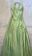 Green Satin A Line Long Formal Prom Dresses Formal Party Dresses