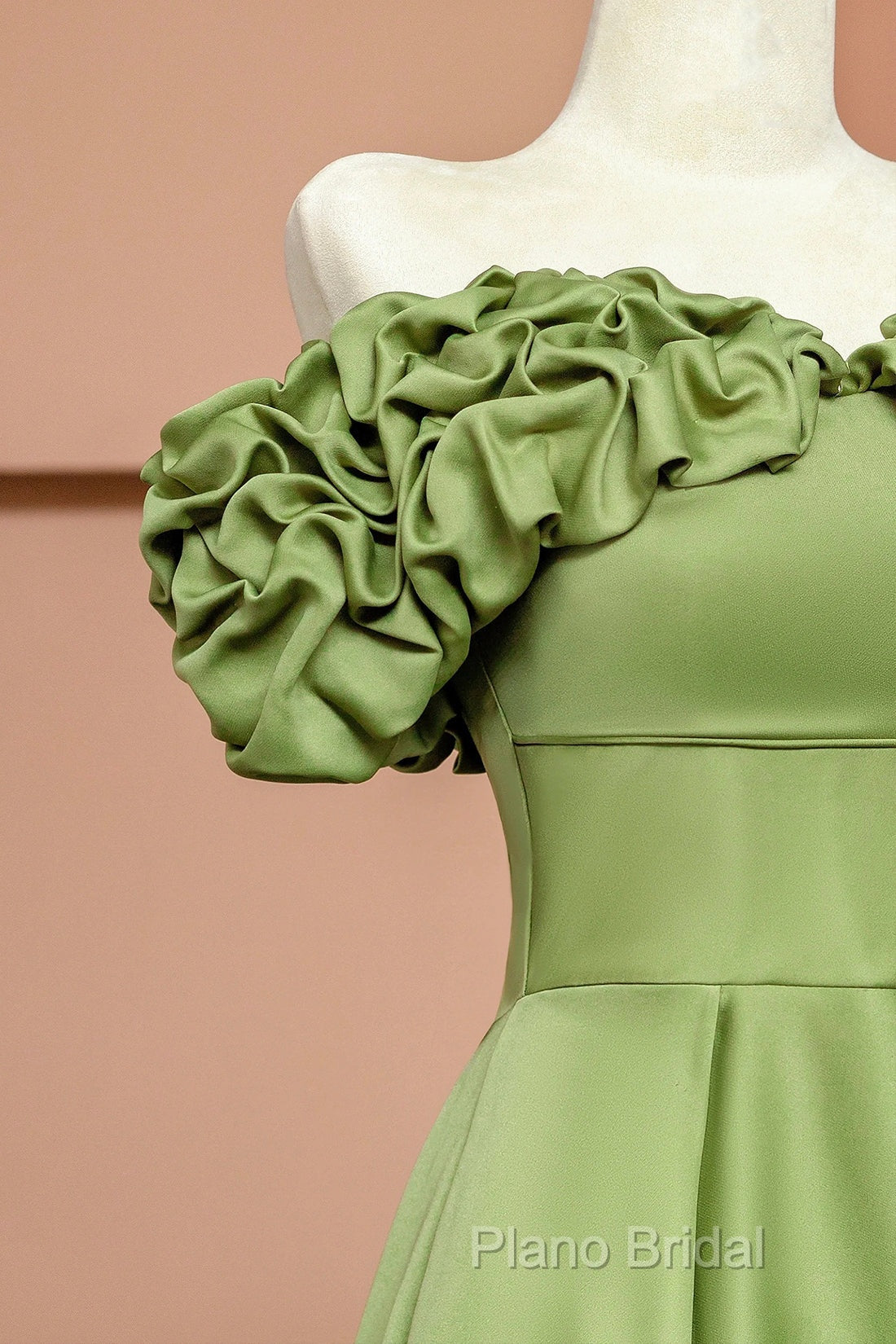 Green Satin Floor Length Formal Prom Dresses, Off The Shoulder Formal Party Dresses Secondary image