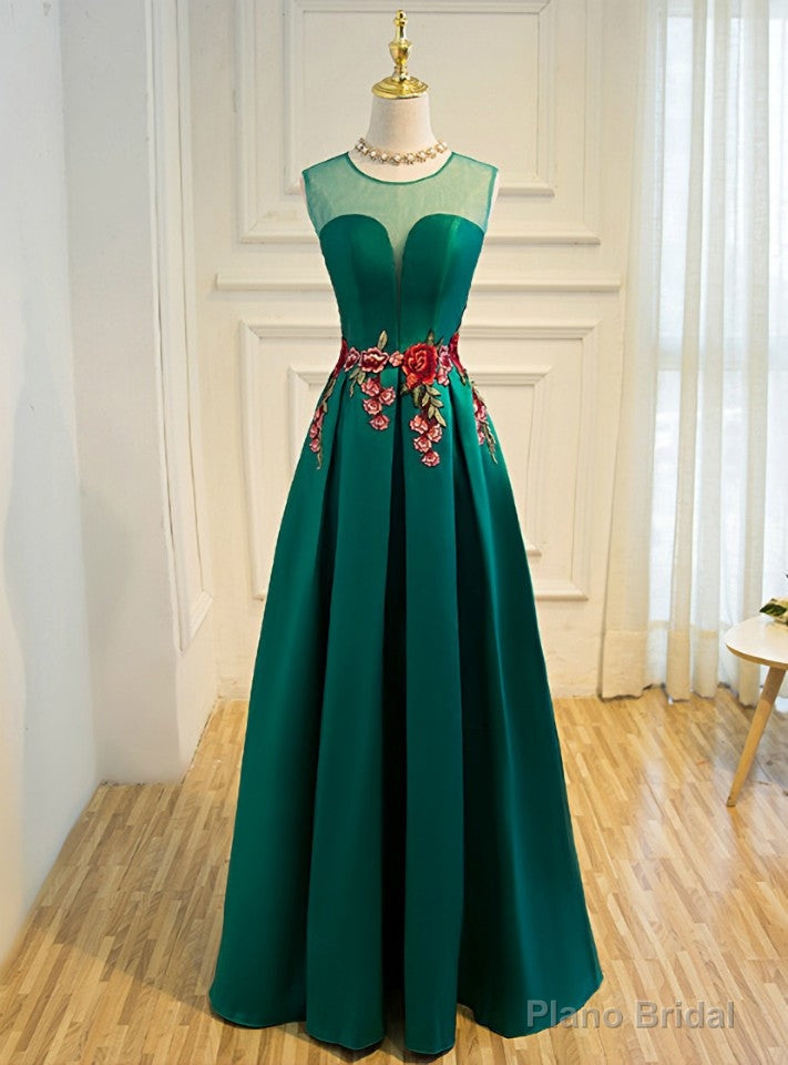 Green Satin Lace Up Floor-length Bridesmaid Dress