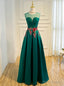 Green Satin Lace Up Floor-length Bridesmaid Dress
