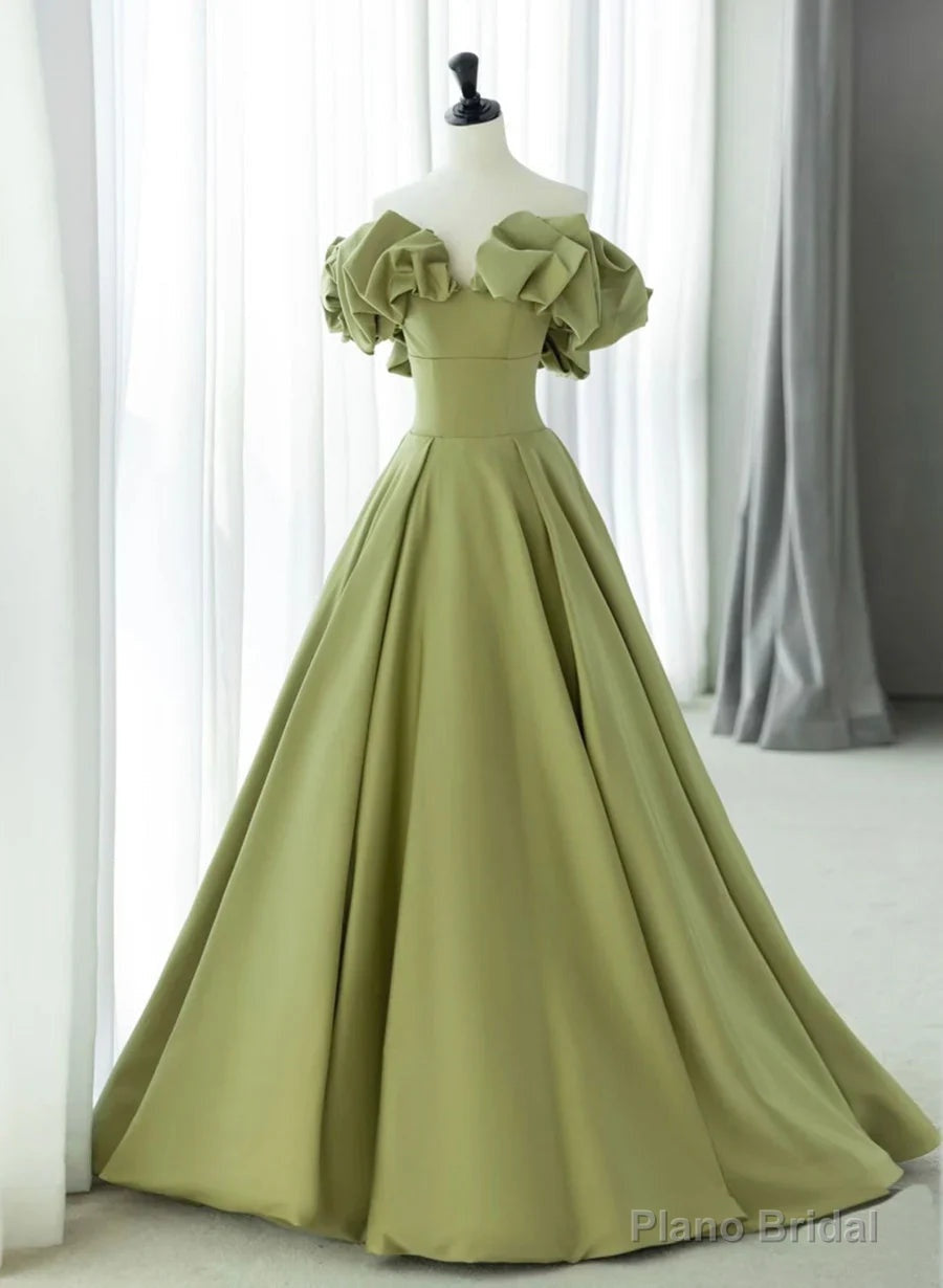 Green Satin Long Off Shoulder Formal Dress Green Evening Dress Prom Dress prom dresses shops Secondary image