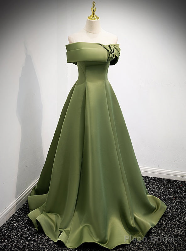 Green Satin Off the Shoulder Prom Dress Main image