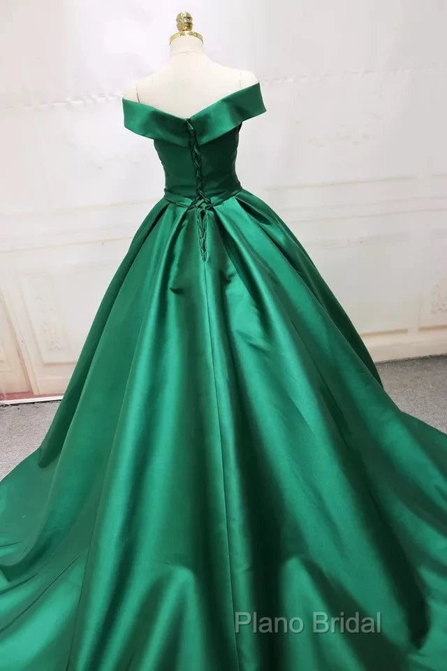 Green Satin Formal Prom Dresses Long Off The Shoulder Ball Gowns Quinceanera Dresses Secondary image