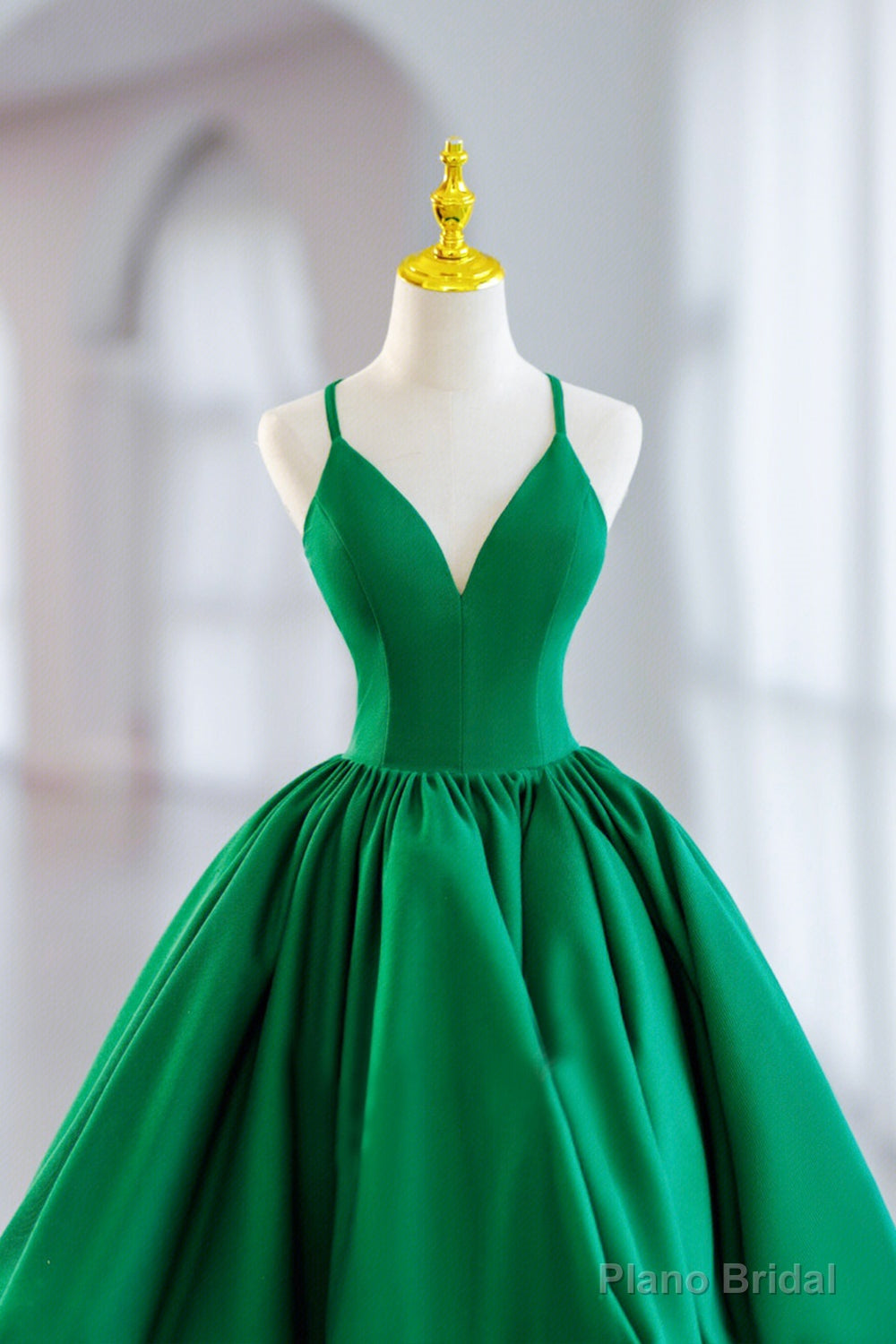 Green Satin Short A-Line Prom Dress, Green V-Neck Party Dress Secondary image