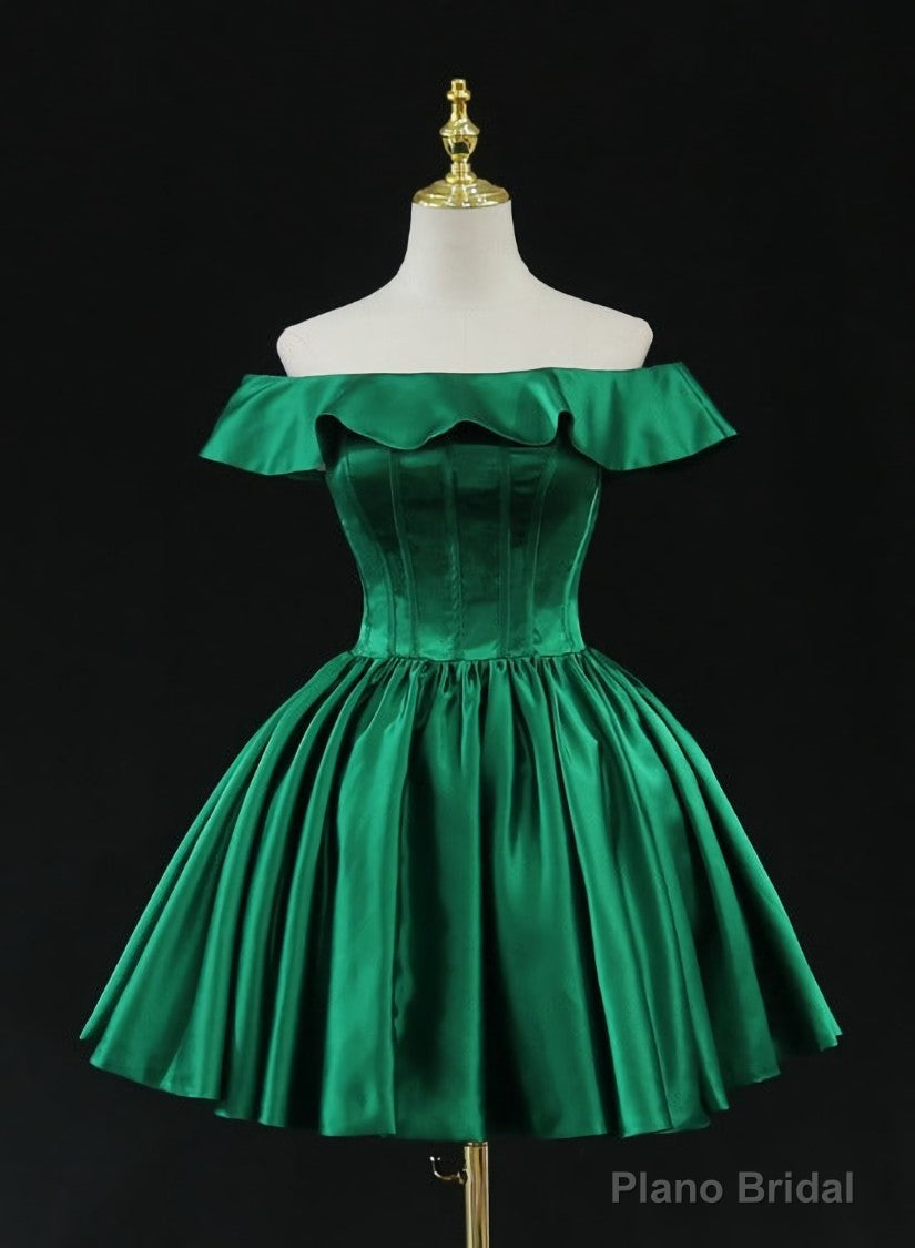 Green Satin Short Homecoming Dress Prom Dress, Green Party Dress Formal Dresses