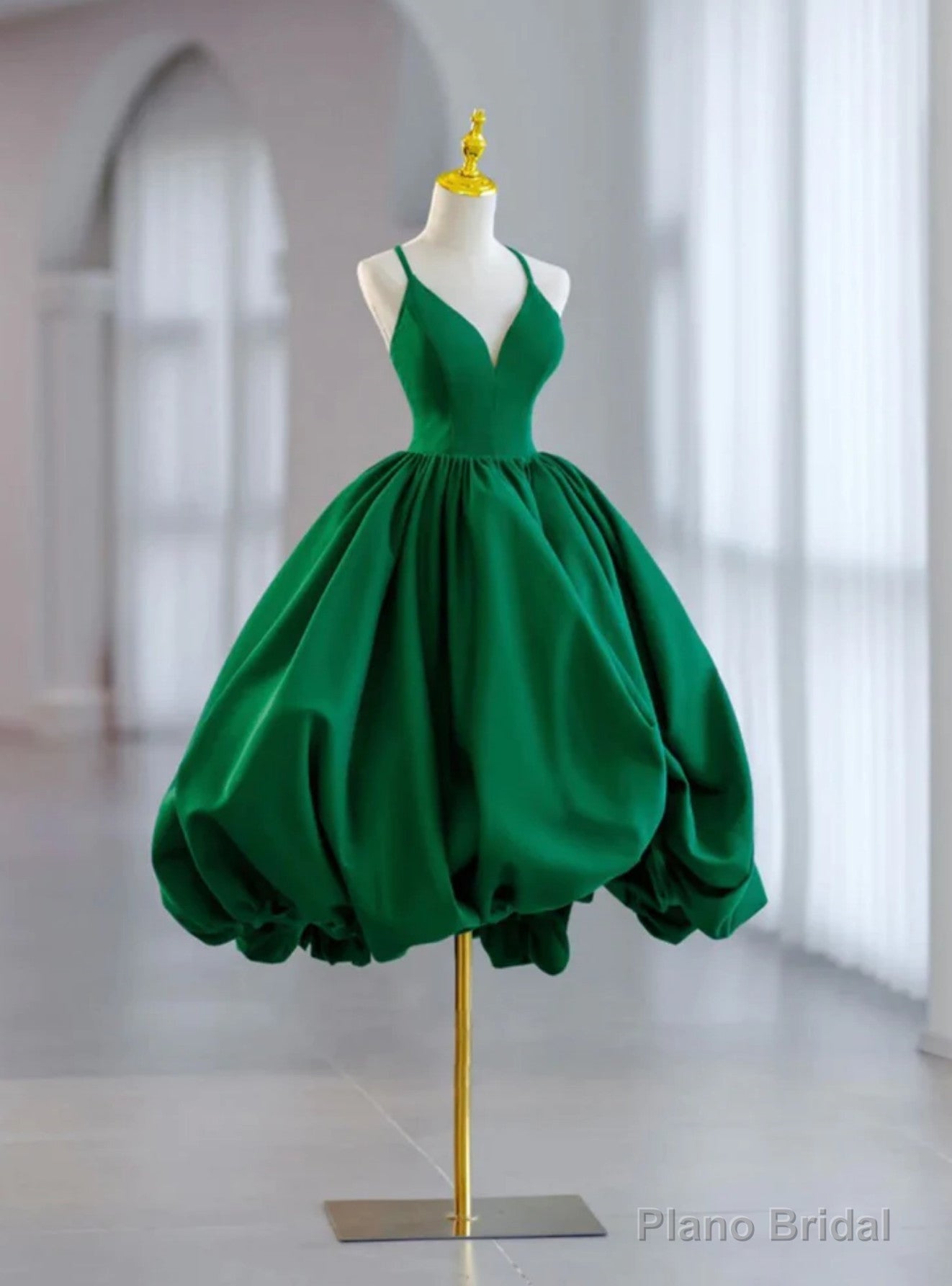 Green Satin Spaghetti Straps Short Prom Dress Main image