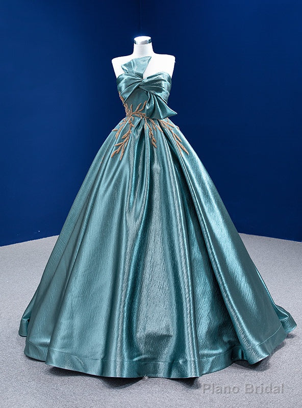 Green Satin Strapless Beading Prom Dress