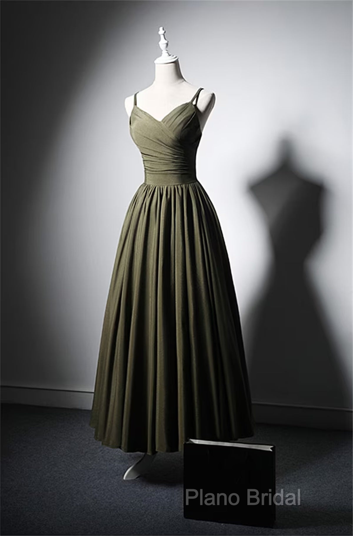 Green Satin Straps Long Wedding Party Dresses, Green Long Formal Prom Dresses Formal Dresses