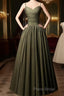 Green Satin Straps Long Wedding Party Dresses, Green Long Formal Prom Dresses Formal Dresses