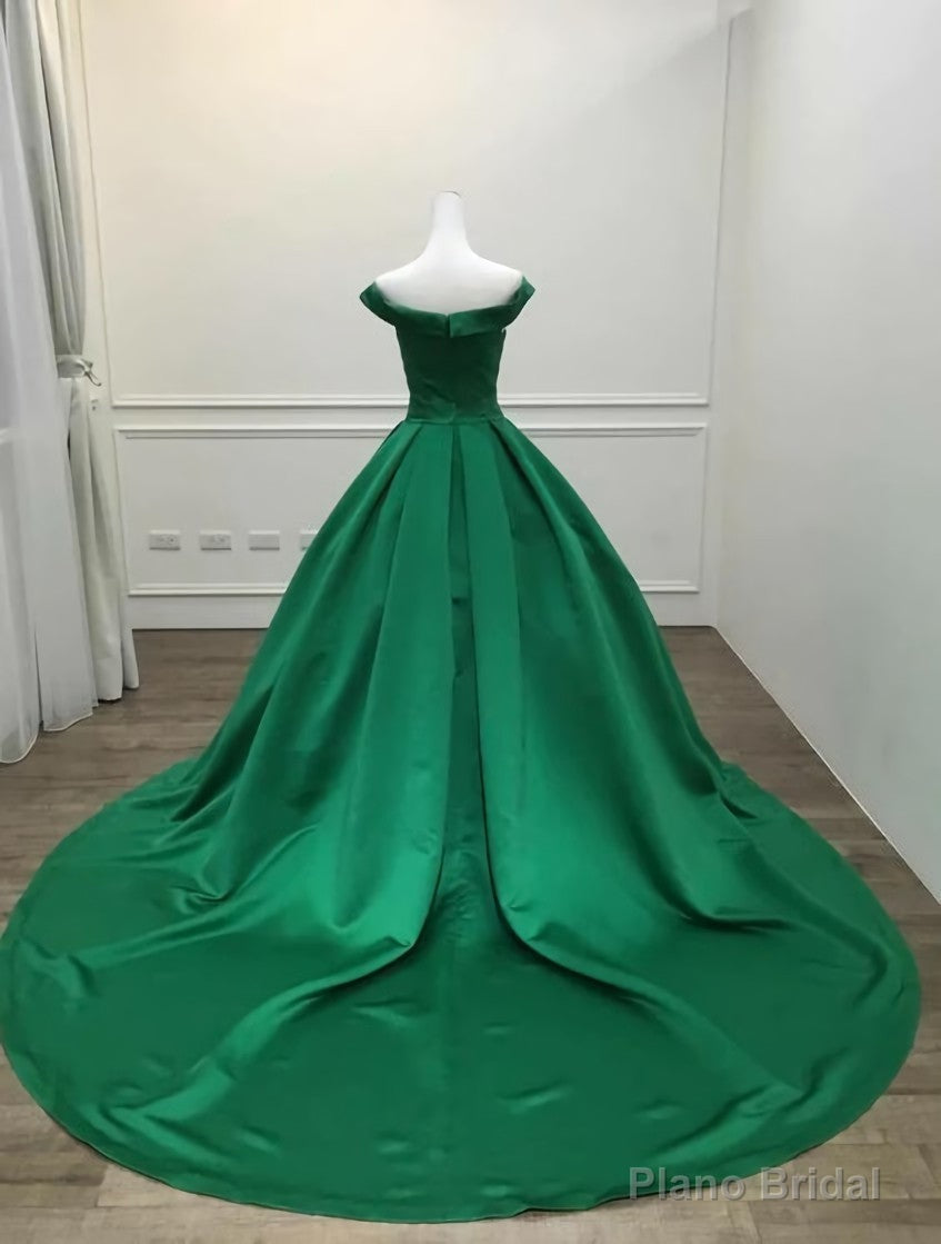 Green Satin Sweetheart Ball Gown Party Dress, Green Off Shoulder Evening Dress Prom Dress Secondary image
