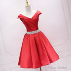 Green Satin Sweetheart Beaded Waist Short Homecoming Dress, Simple Short Prom Dress