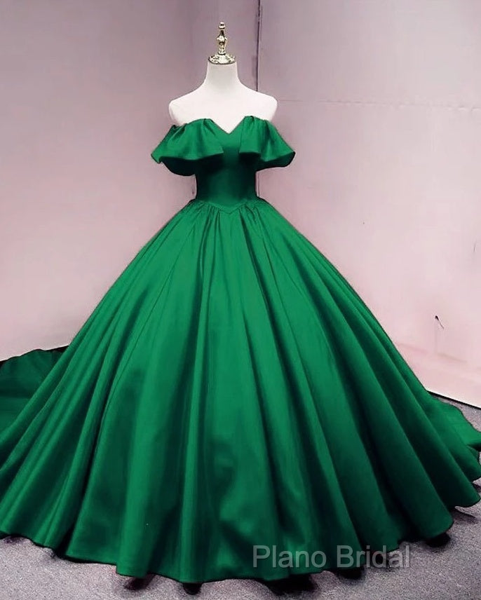 Green Satin Sweetheart Off Shoulder Ball Gown Long Sweet 16 Dresses, Green Quinceanera Dresses Secondary image