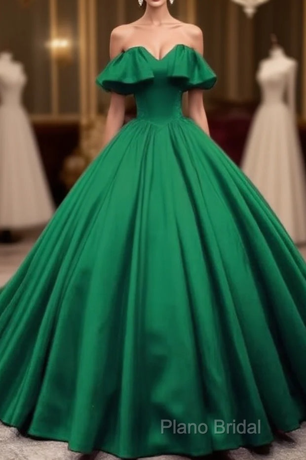 Green Satin Sweetheart Off Shoulder Ball Gown Long Sweet 16 Dresses, Green Quinceanera Dresses Main image