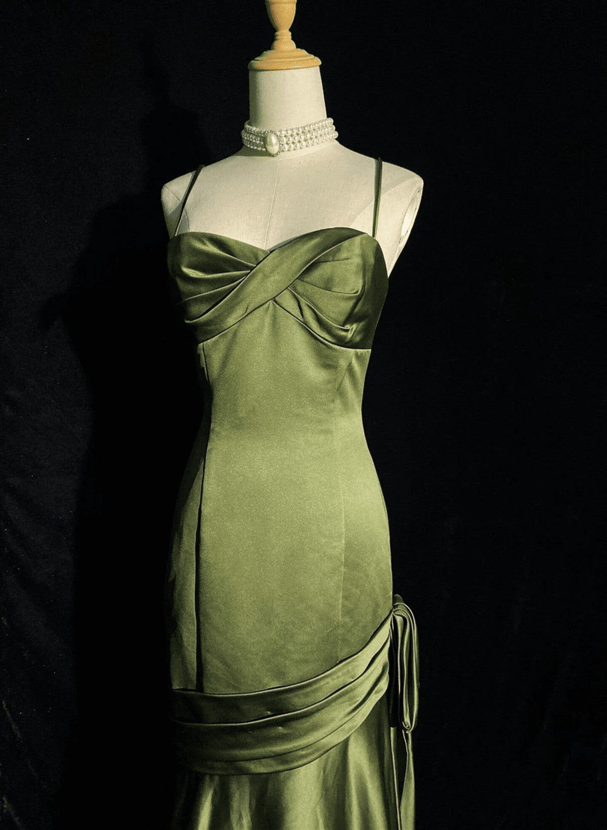 Green Satin Sweetheart Straps Long Formal Evening Dresses, Long Green Formal Prom Dresses Secondary image