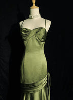 Green Satin Sweetheart Straps Long Formal Evening Dresses, Long Green Formal Prom Dresses