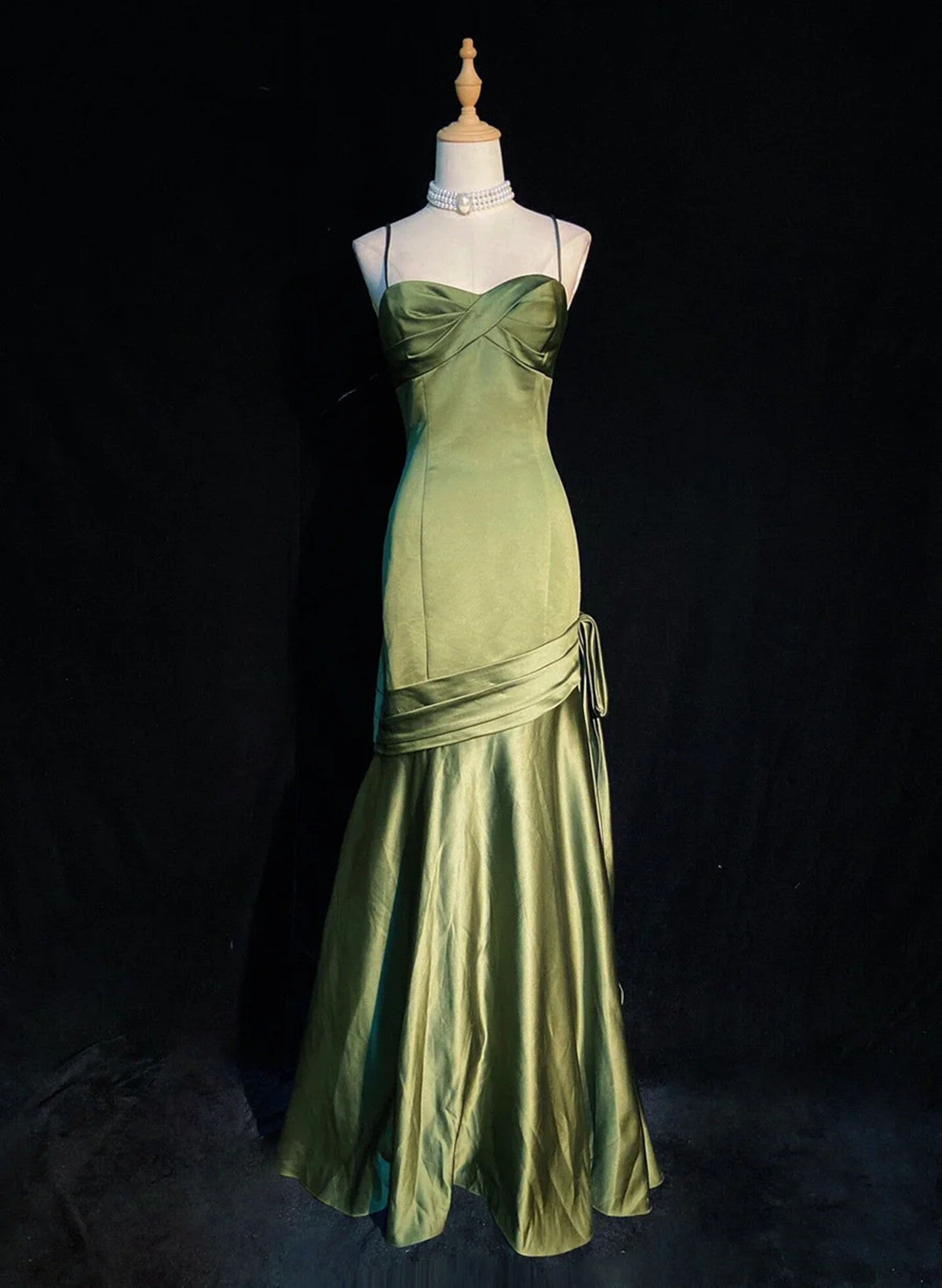 Green Satin Sweetheart Straps Long Formal Evening Dresses, Long Green Formal Prom Dresses